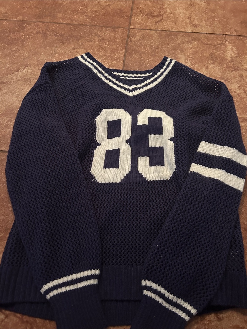No Boundaries Navy and White V-Neck Sweater with 83